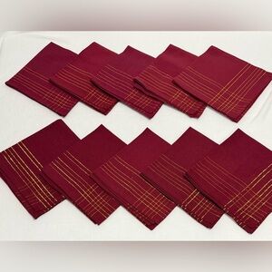 Set of 10 Burgundy and Gold Napkins